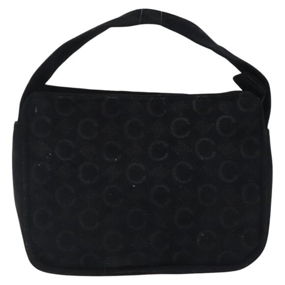 CELINE C Macadam Canvas Hand Bag Suede Black Gold - Picture 2 of 12